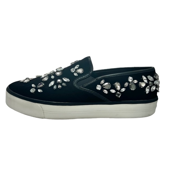 CARVELA KURT GEIGER BLACK SUEDE WITH LARGE CRYSTALS SLIP ON TRAINER SNEAKERS - Picture 1 of 16